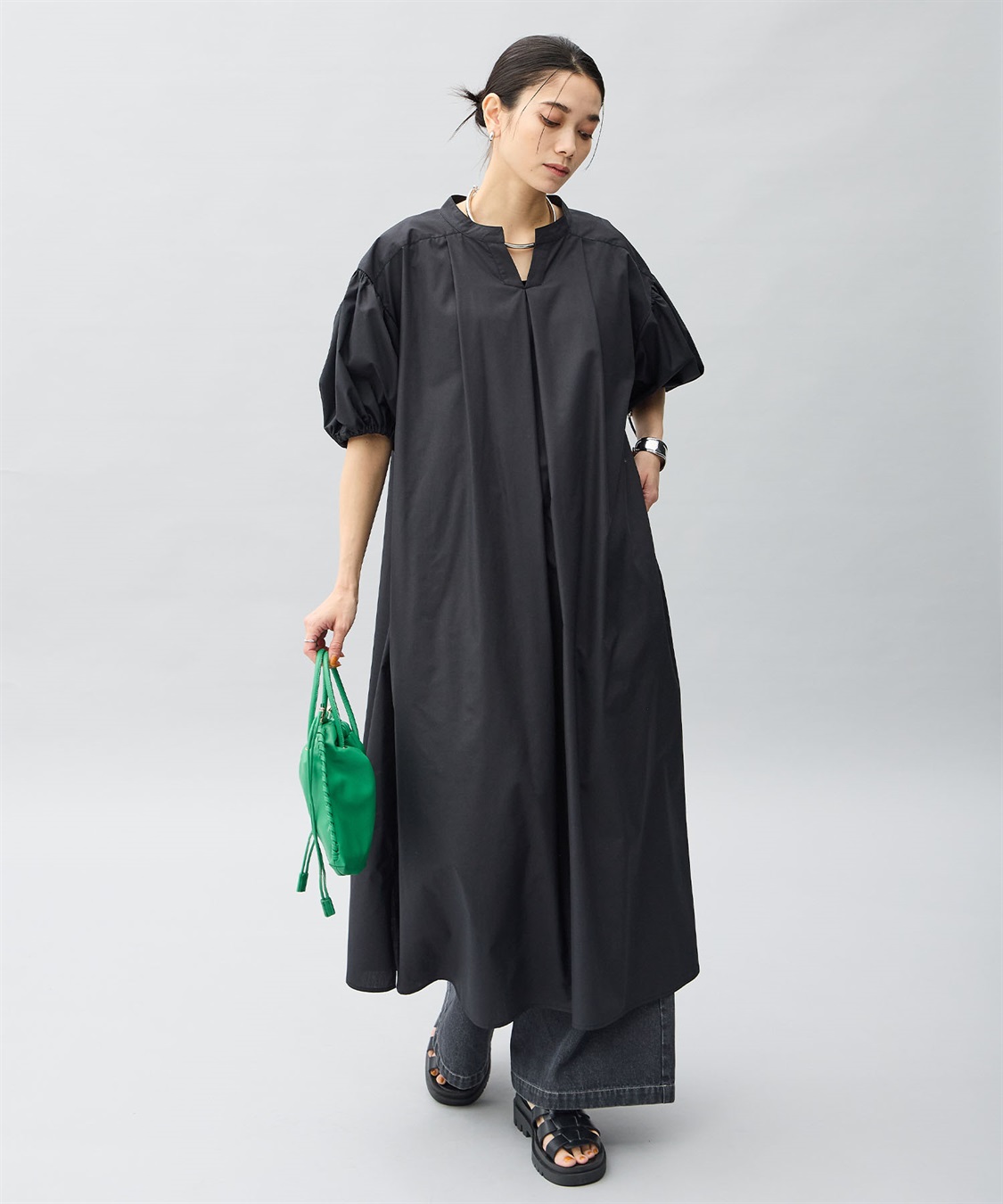 3.1 Phillip Limブラックロングワンピース 半袖 バルーンスリーブ 3.1 Phillip Limブラックロングワンピース 半袖 バルーンスリーブ