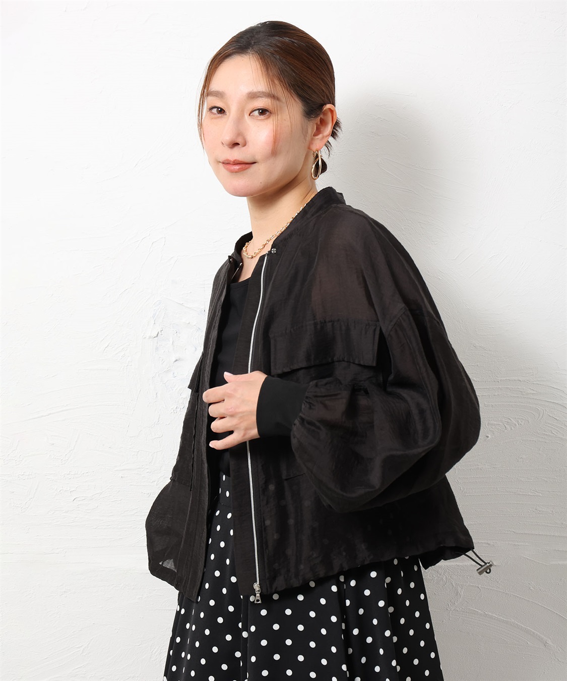 美品　BEARDSLEY ジップアップ　ブルゾン　シアー　フリル　金具　黒フリー 美品 BEARDSLEY ジップアップ ブルゾン シアー フリル 金具 黒フリー