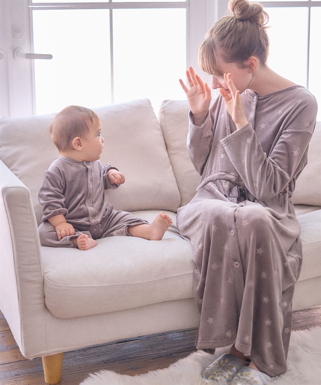 Rosemadame 【親子ペア可能】しっとりベロア 星柄エンボス長袖2WAYオールパジャマ_sub_22