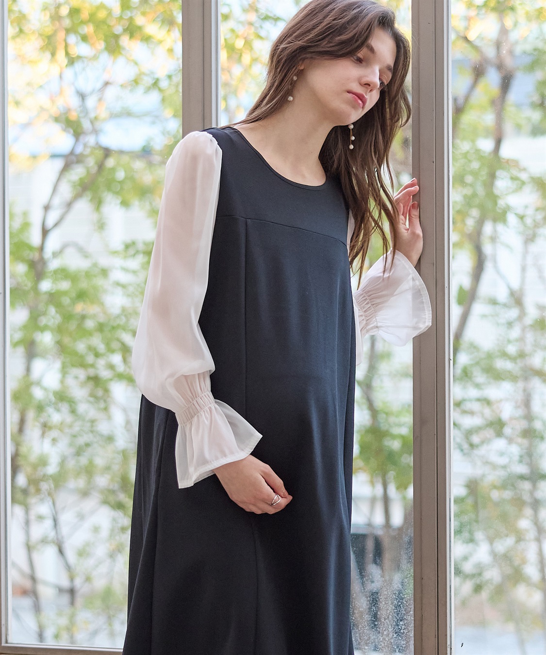 Rosemadame シフォンスリーブ ストレッチジョーゼットワンピース（マタニティ/授乳服）授乳口付き 授乳楽々 妊婦服 産前・産後対応_sub_6