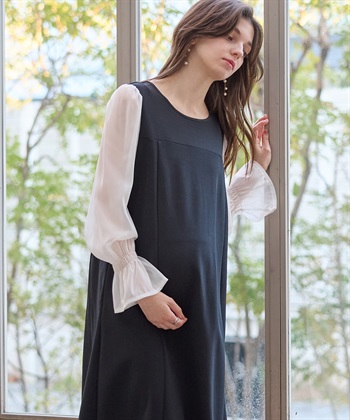 Rosemadame シフォンスリーブ ストレッチジョーゼットワンピース（マタニティ/授乳服）授乳口付き 授乳楽々 妊婦服 産前・産後対応_subthumb_6