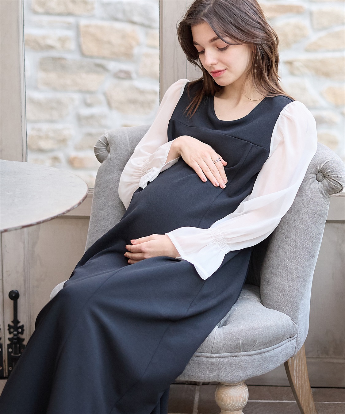 Rosemadame シフォンスリーブ ストレッチジョーゼットワンピース（マタニティ/授乳服）授乳口付き 授乳楽々 妊婦服 産前・産後対応_sub_7