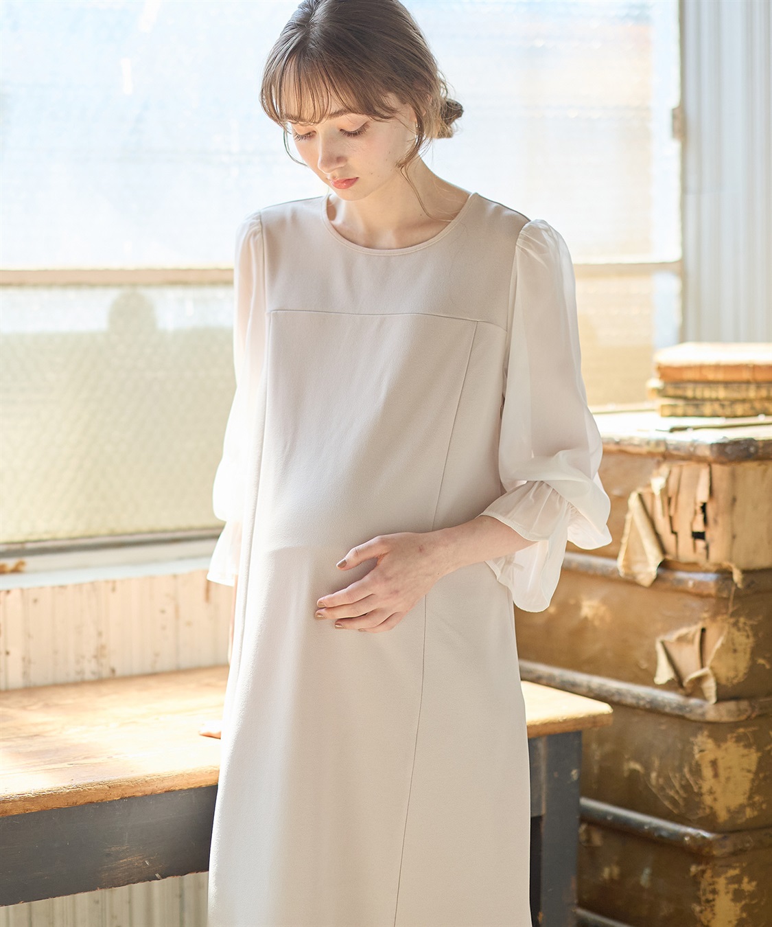 Rosemadame シフォンスリーブ ストレッチジョーゼットワンピース（マタニティ/授乳服）授乳口付き 授乳楽々 妊婦服 産前・産後対応_sub_8