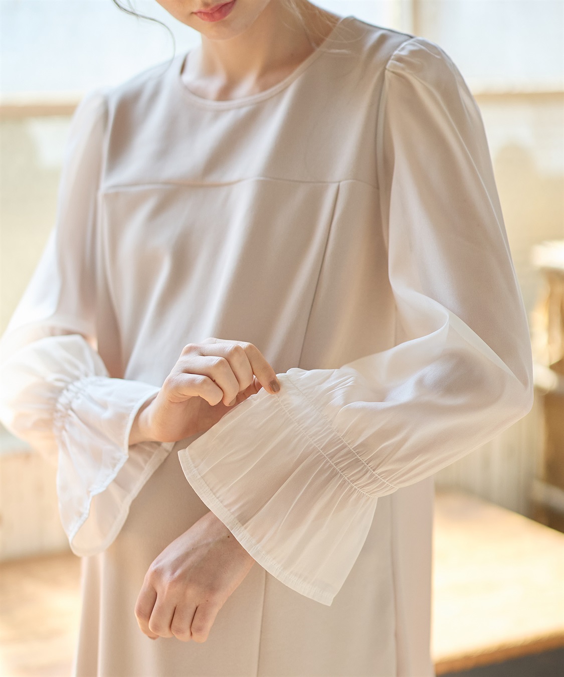 Rosemadame シフォンスリーブ ストレッチジョーゼットワンピース（マタニティ/授乳服）授乳口付き 授乳楽々 妊婦服 産前・産後対応_sub_17