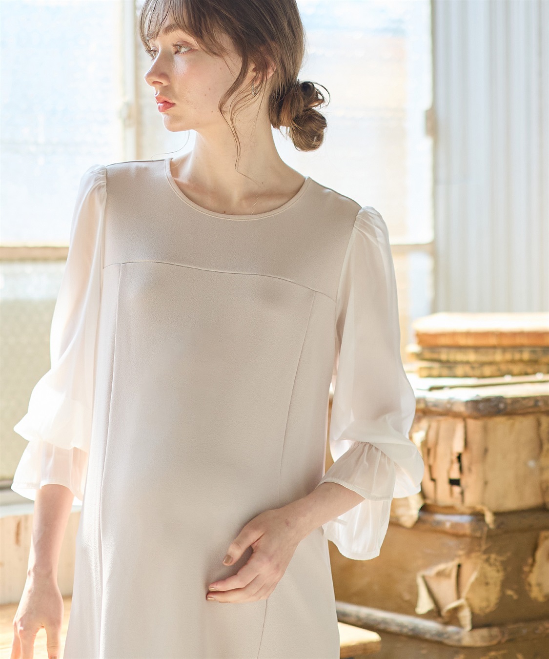 Rosemadame シフォンスリーブ ストレッチジョーゼットワンピース（マタニティ/授乳服）授乳口付き 授乳楽々 妊婦服 産前・産後対応_sub_18