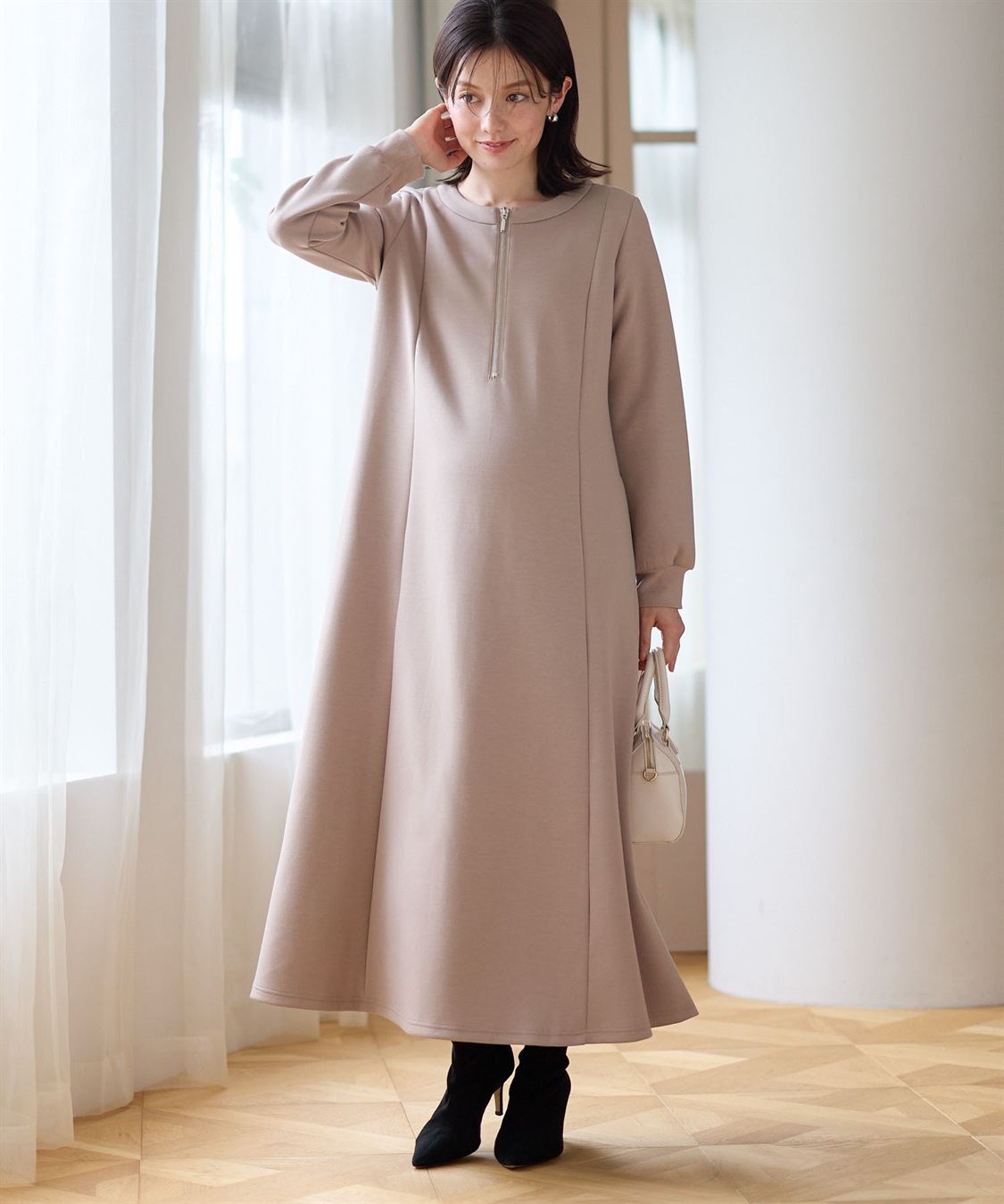 Rosemadame ダンボールフレアワンピース(マタニティ&授乳服）授乳口付き 授乳楽々 妊婦服 産前・産後対応_sub_3