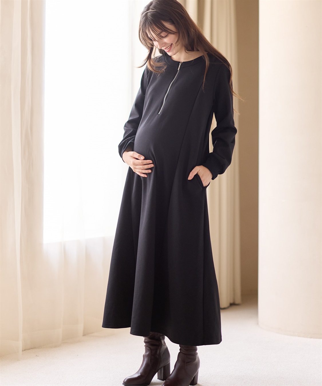 Rosemadame ダンボールフレアワンピース(マタニティ&授乳服）授乳口付き 授乳楽々 妊婦服 産前・産後対応_sub_10