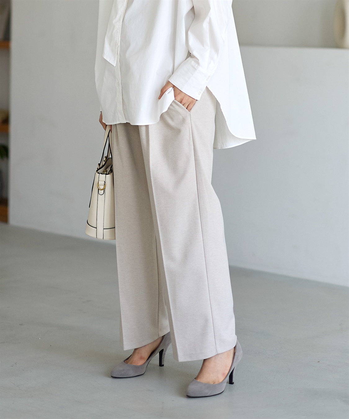 高級天然素材　糸巻き　調達困難品につき数減少中 ニットツイル起毛セミワイドパンツ（マタニティ～産後）妊婦服