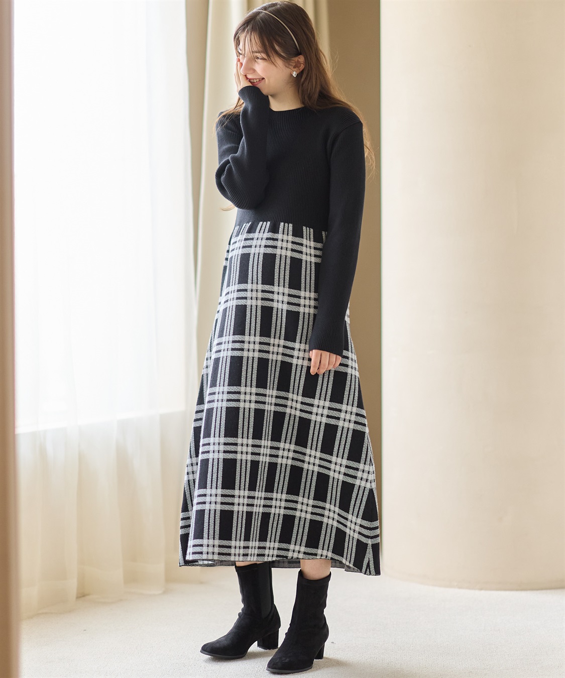 Rosemadame チェック柄切替ニットワンピース(マタニティ&授乳服）授乳口付き 授乳楽々 妊婦服 産前・産後対応_sub_5