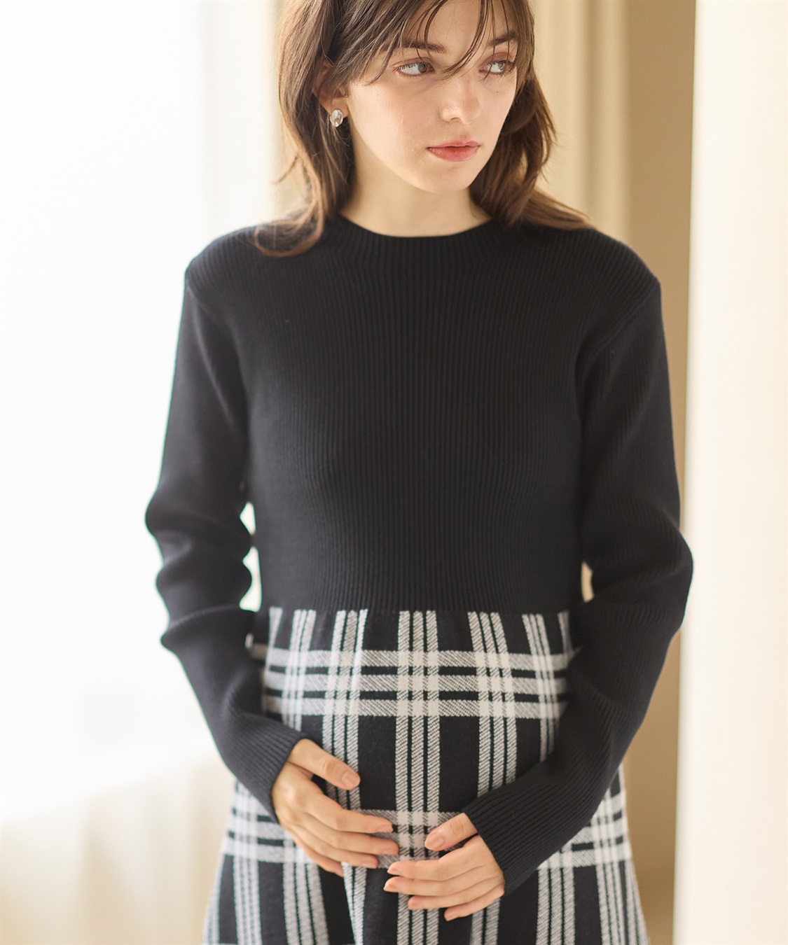 Rosemadame チェック柄切替ニットワンピース(マタニティ&授乳服）授乳口付き 授乳楽々 妊婦服 産前・産後対応_sub_6