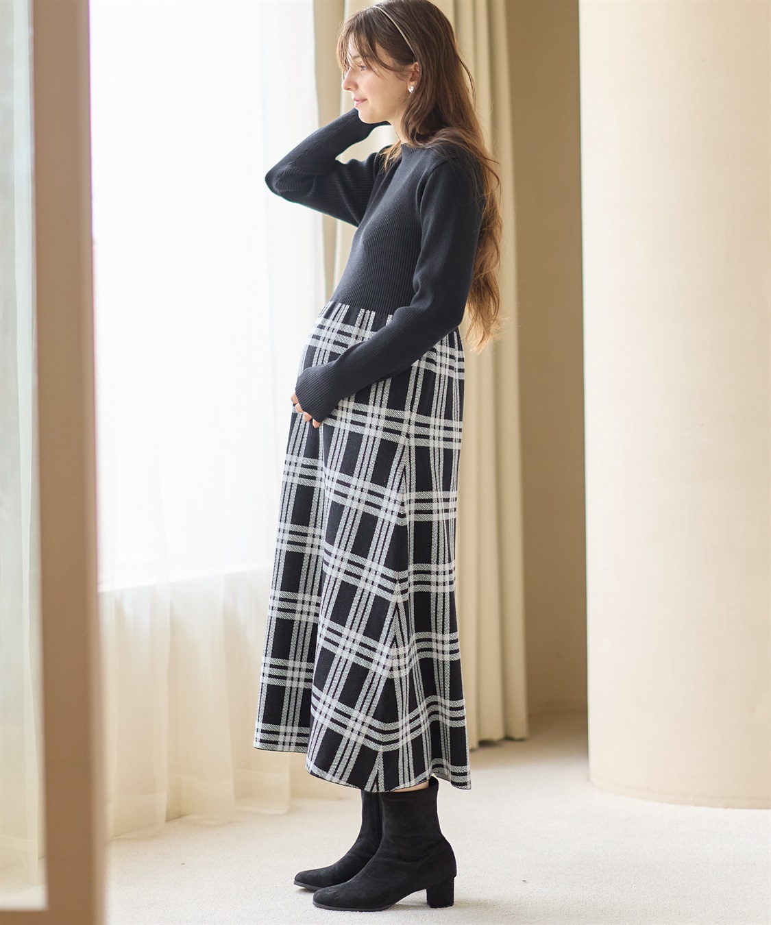 Rosemadame チェック柄切替ニットワンピース(マタニティ&授乳服）授乳口付き 授乳楽々 妊婦服 産前・産後対応_sub_7