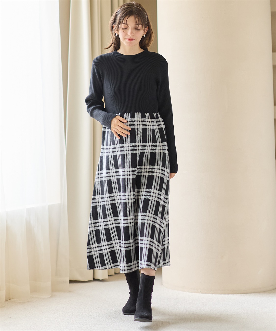 Rosemadame チェック柄切替ニットワンピース(マタニティ&授乳服）授乳口付き 授乳楽々 妊婦服 産前・産後対応_sub_8