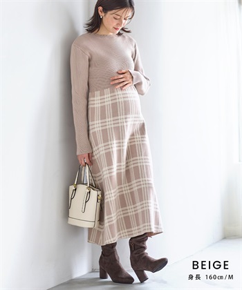 Rosemadame チェック柄切替ニットワンピース(マタニティ&授乳服）授乳口付き 授乳楽々 妊婦服 産前・産後対応_subthumb_9