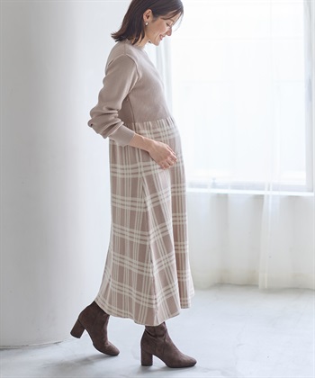 Rosemadame チェック柄切替ニットワンピース(マタニティ&授乳服）授乳口付き 授乳楽々 妊婦服 産前・産後対応_subthumb_11