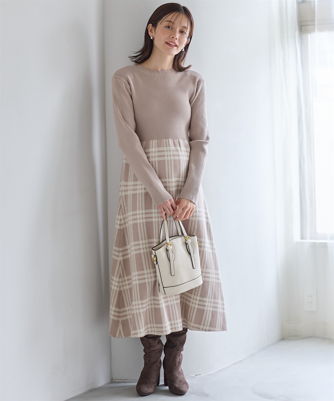 Rosemadame チェック柄切替ニットワンピース(マタニティ&授乳服）授乳口付き 授乳楽々 妊婦服 産前・産後対応_sub_12