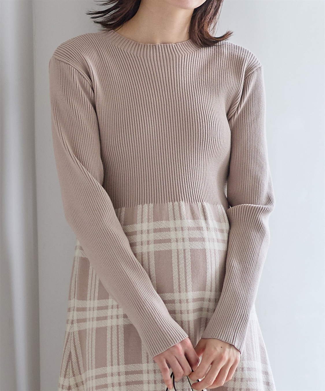 Rosemadame チェック柄切替ニットワンピース(マタニティ&授乳服）授乳口付き 授乳楽々 妊婦服 産前・産後対応_sub_15