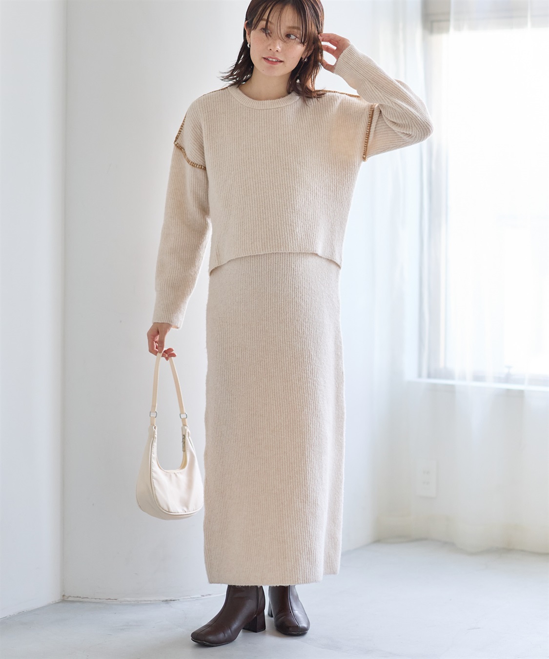 Rosemadame 配色ステッチニットワンピース(マタニティ&授乳服）授乳口付き 授乳楽々 妊婦服 産前・産後対応_sub_9