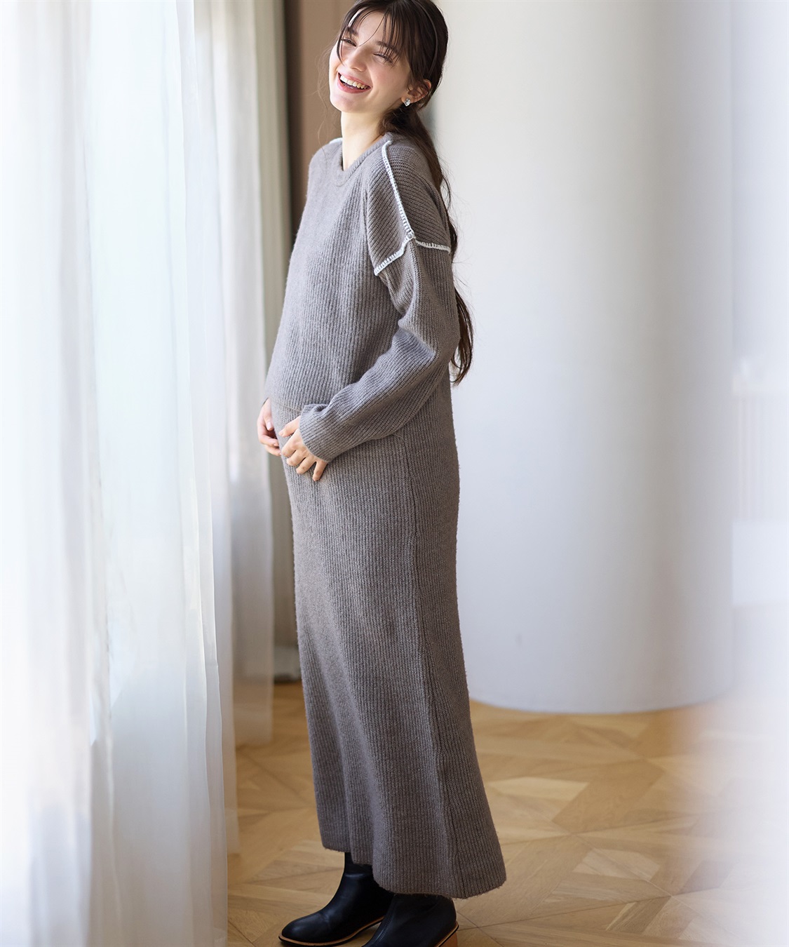 Rosemadame 配色ステッチニットワンピース(マタニティ&授乳服）授乳口付き 授乳楽々 妊婦服 産前・産後対応_sub_11