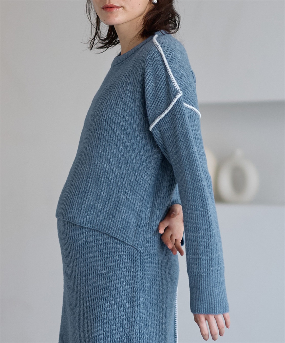 Rosemadame 配色ステッチニットワンピース(マタニティ&授乳服）授乳口付き 授乳楽々 妊婦服 産前・産後対応_sub_16