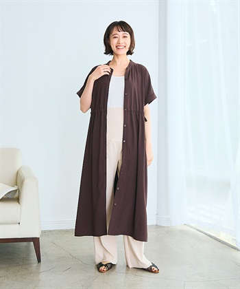 Rosemadame 麻調合繊スキッパ― ドロストシャツワンピース（マタニティ/授乳服）授乳口付き 授乳楽々 妊婦服 産前・産後対応_subthumb_1