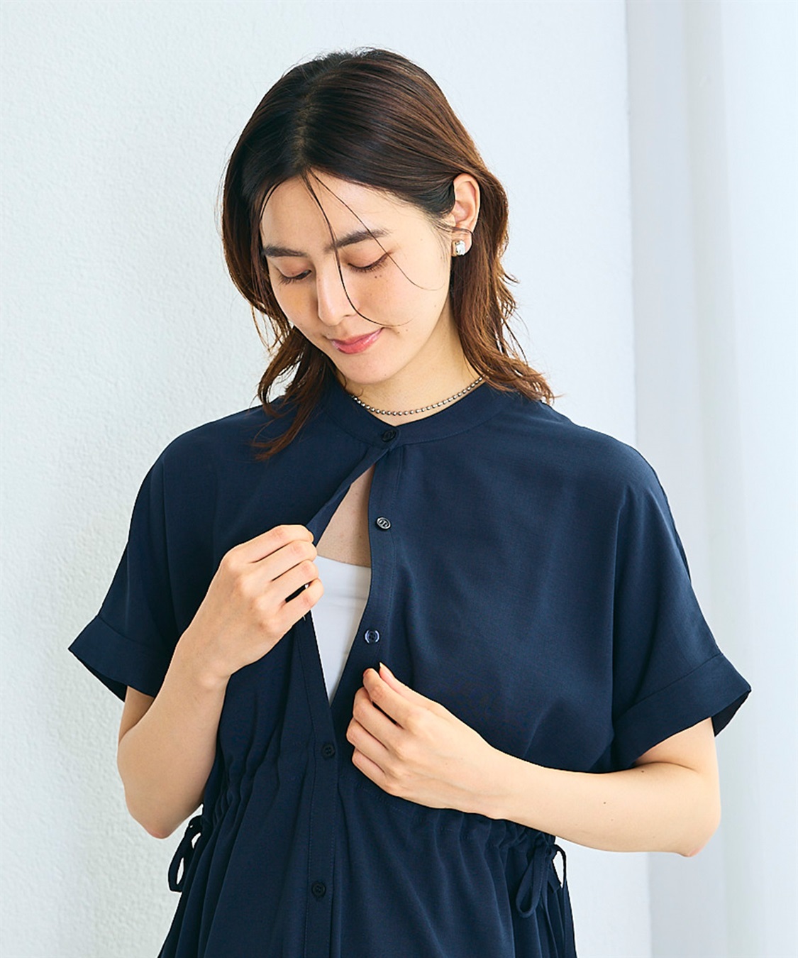 Rosemadame 麻調合繊スキッパ― ドロストシャツワンピース（マタニティ/授乳服）授乳口付き 授乳楽々 妊婦服 産前・産後対応_sub_11