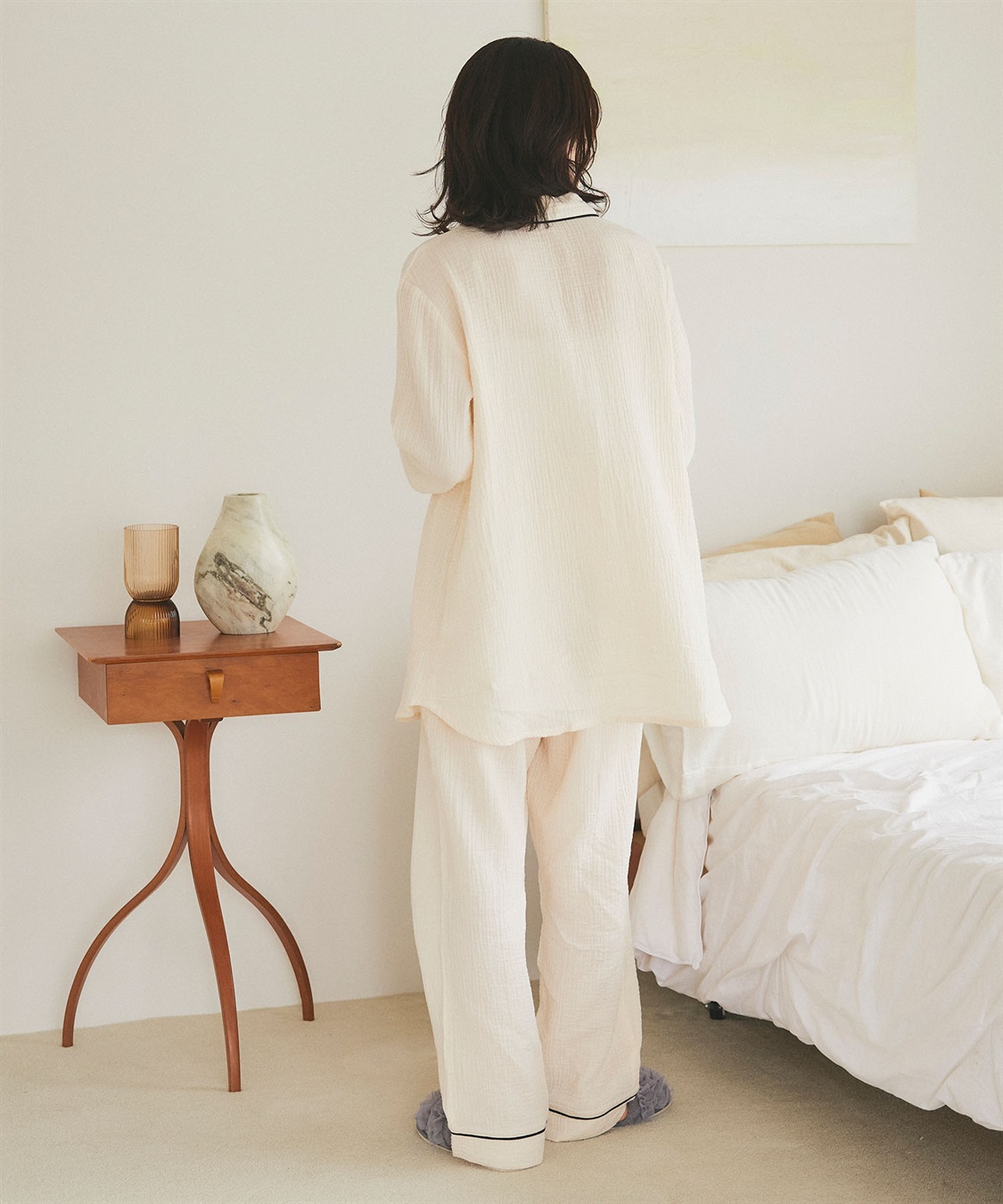 LAFUKU 【LAFUKU/ラフク】パイピングデザインダブルガーゼパジャマ綿100％《上下セット》_sub_4