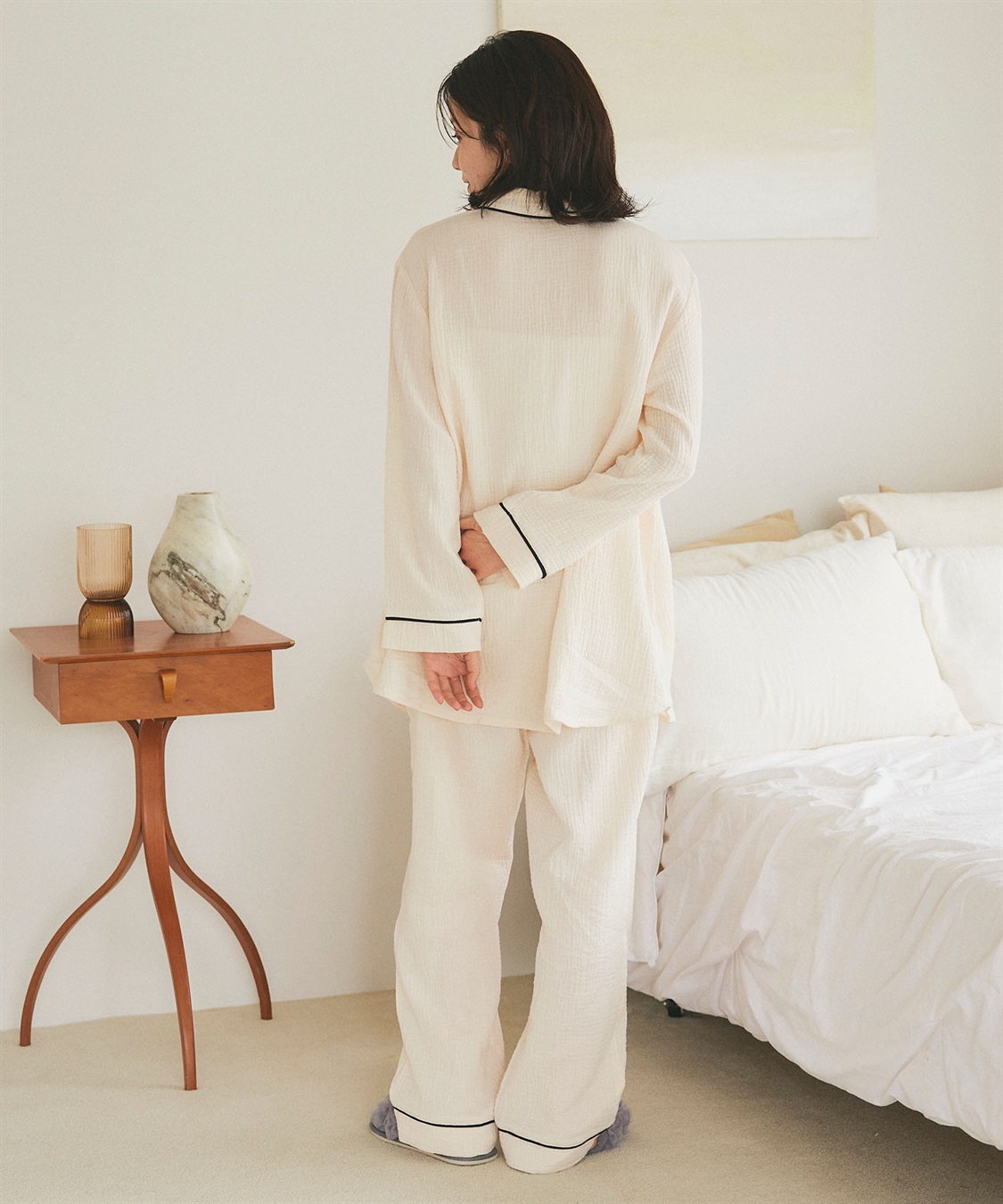 LAFUKU 【LAFUKU/ラフク】パイピングデザインダブルガーゼパジャマ綿100％《上下セット》_sub_5