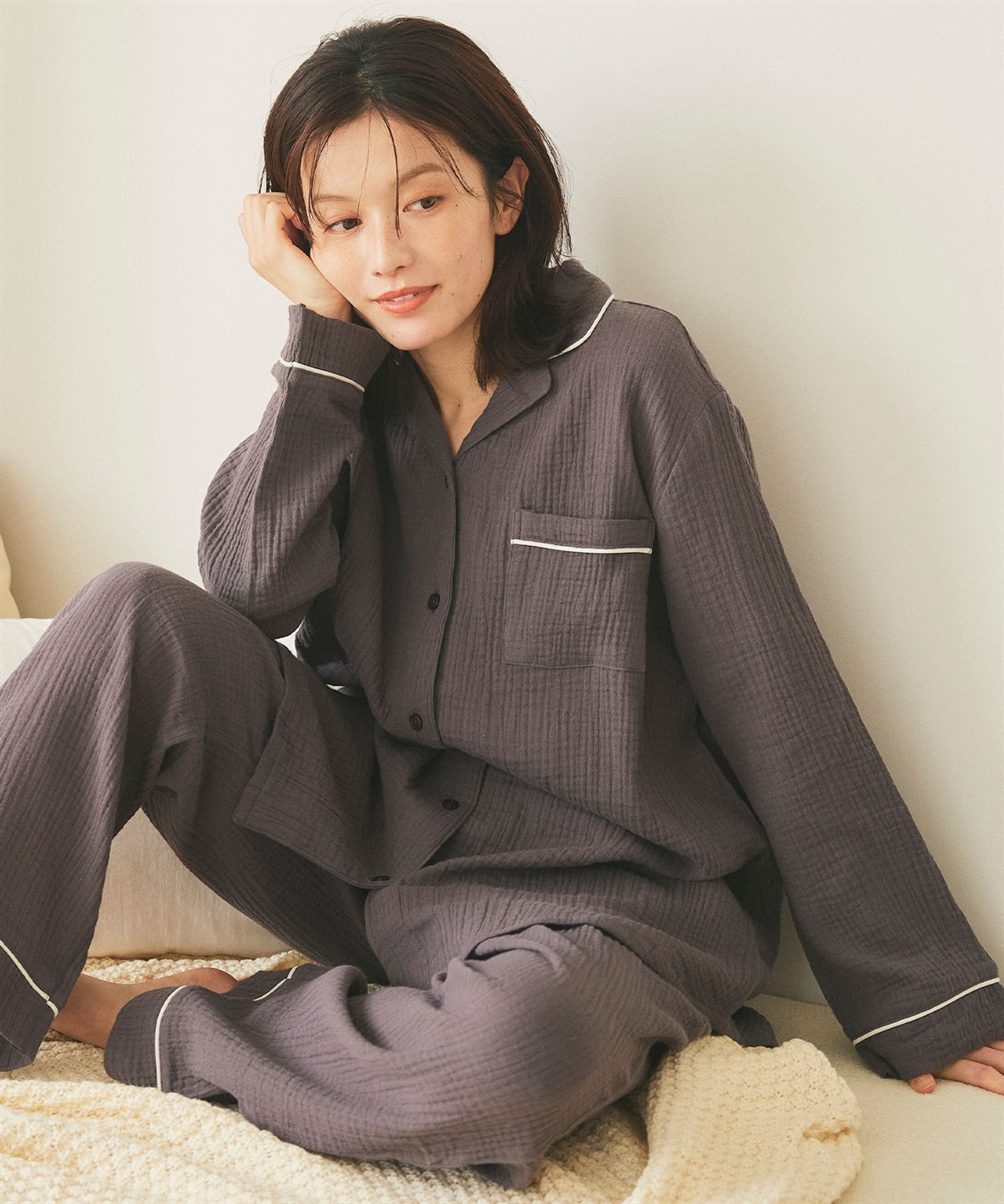 LAFUKU 【LAFUKU/ラフク】パイピングデザインダブルガーゼパジャマ綿100％《上下セット》_sub_10