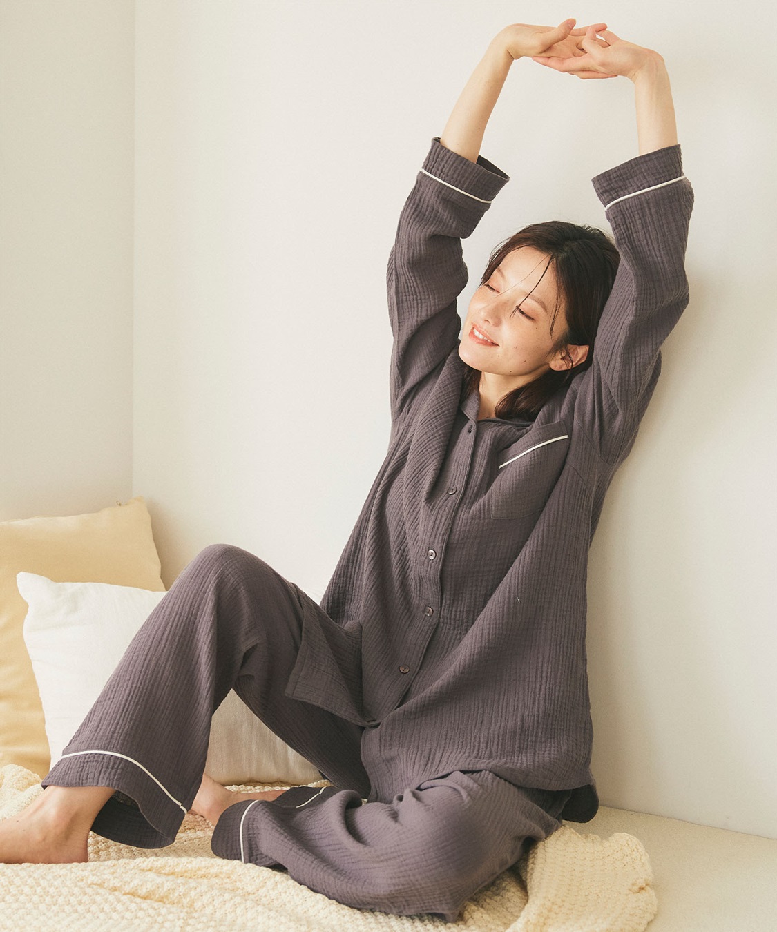 LAFUKU 【LAFUKU/ラフク】パイピングデザインダブルガーゼパジャマ綿100％《上下セット》_sub_11