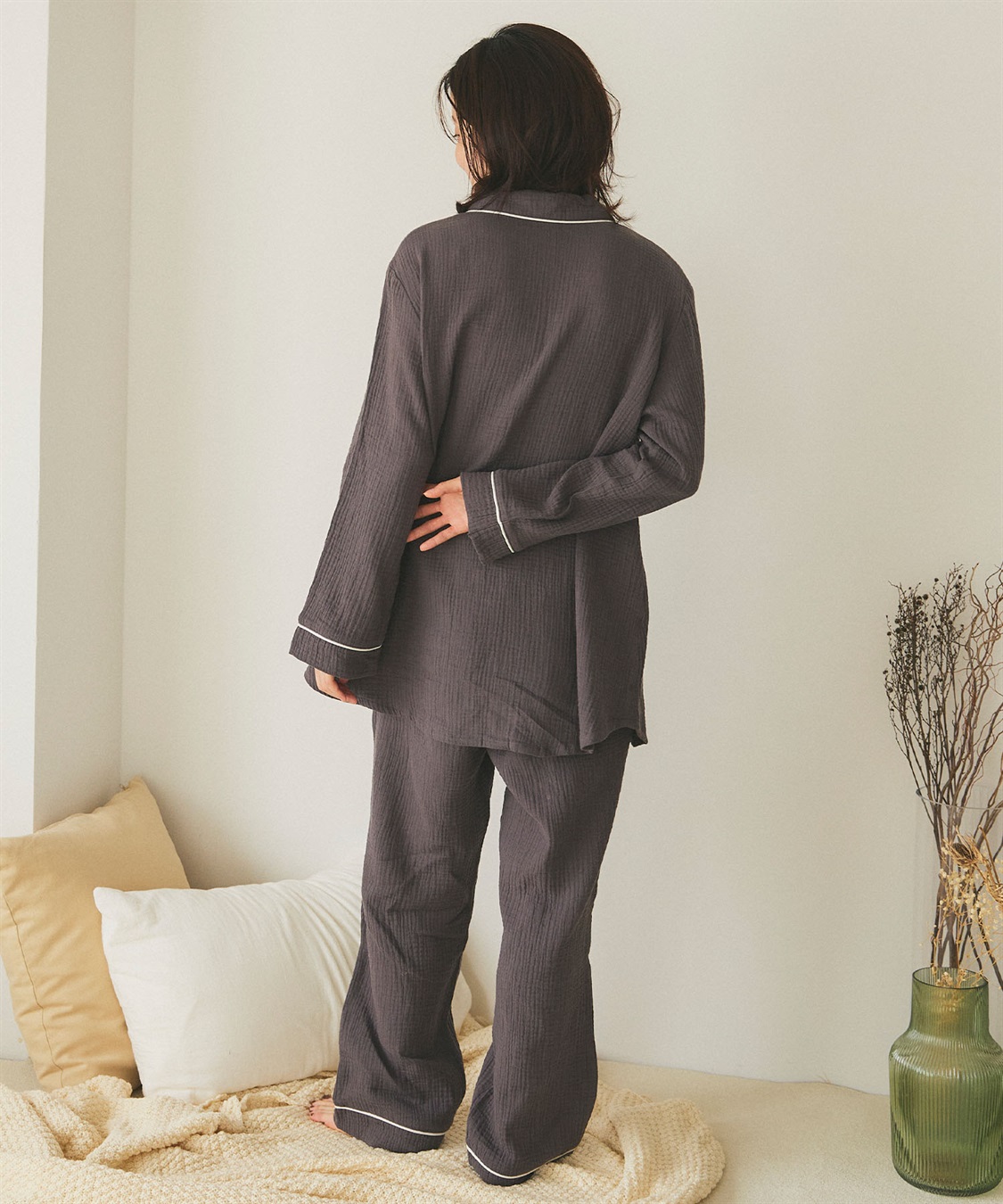 LAFUKU 【LAFUKU/ラフク】パイピングデザインダブルガーゼパジャマ綿100％《上下セット》_sub_12