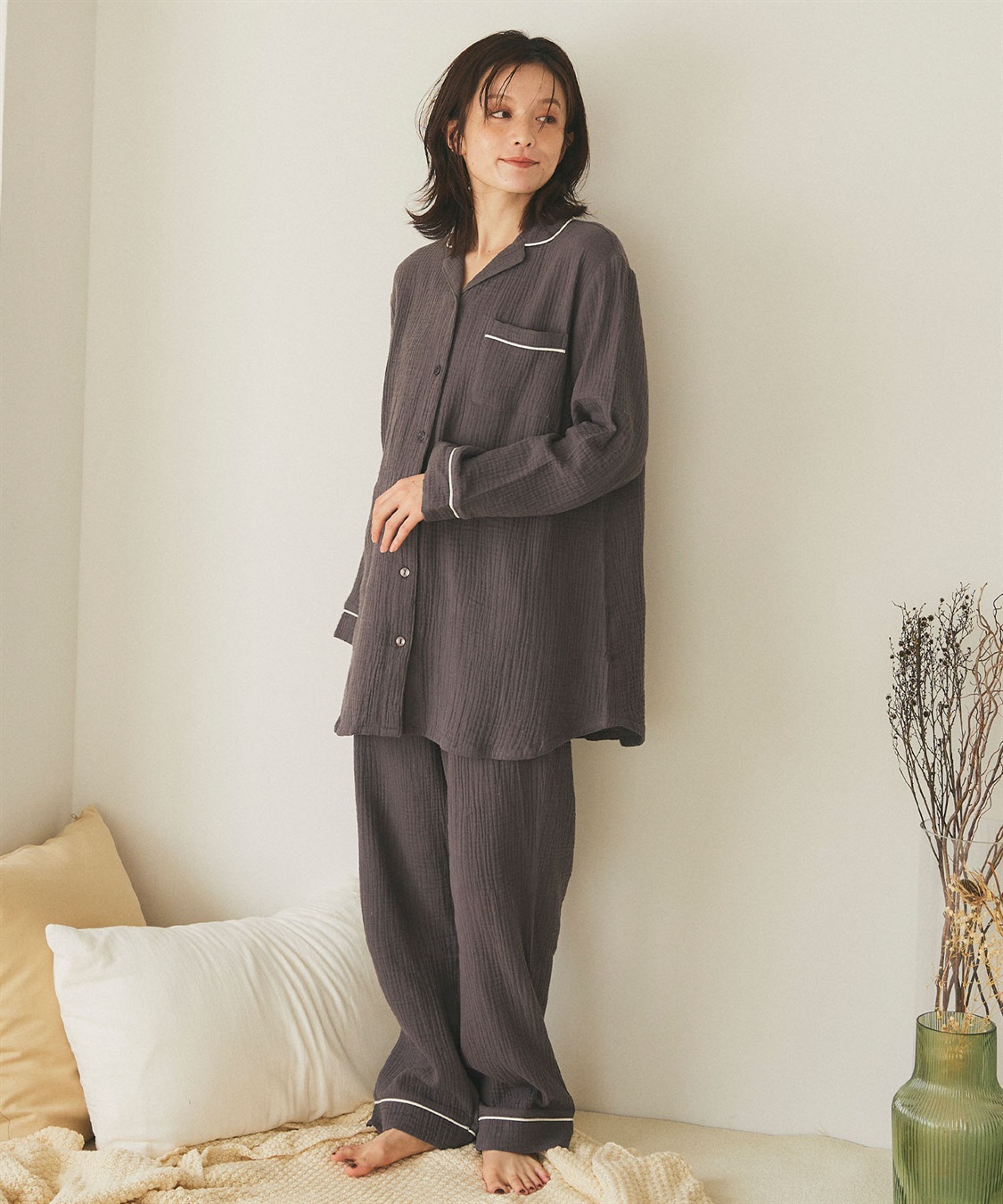 LAFUKU 【LAFUKU/ラフク】パイピングデザインダブルガーゼパジャマ綿100％《上下セット》_sub_13