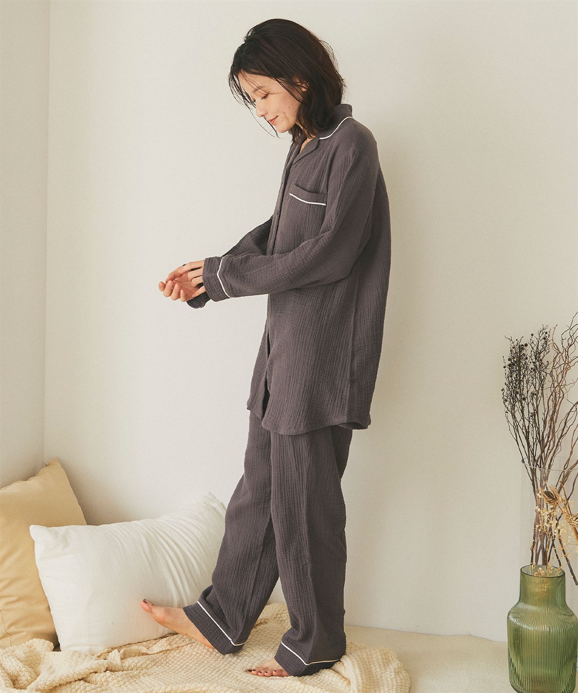 LAFUKU 【LAFUKU/ラフク】パイピングデザインダブルガーゼパジャマ綿100％《上下セット》_sub_14