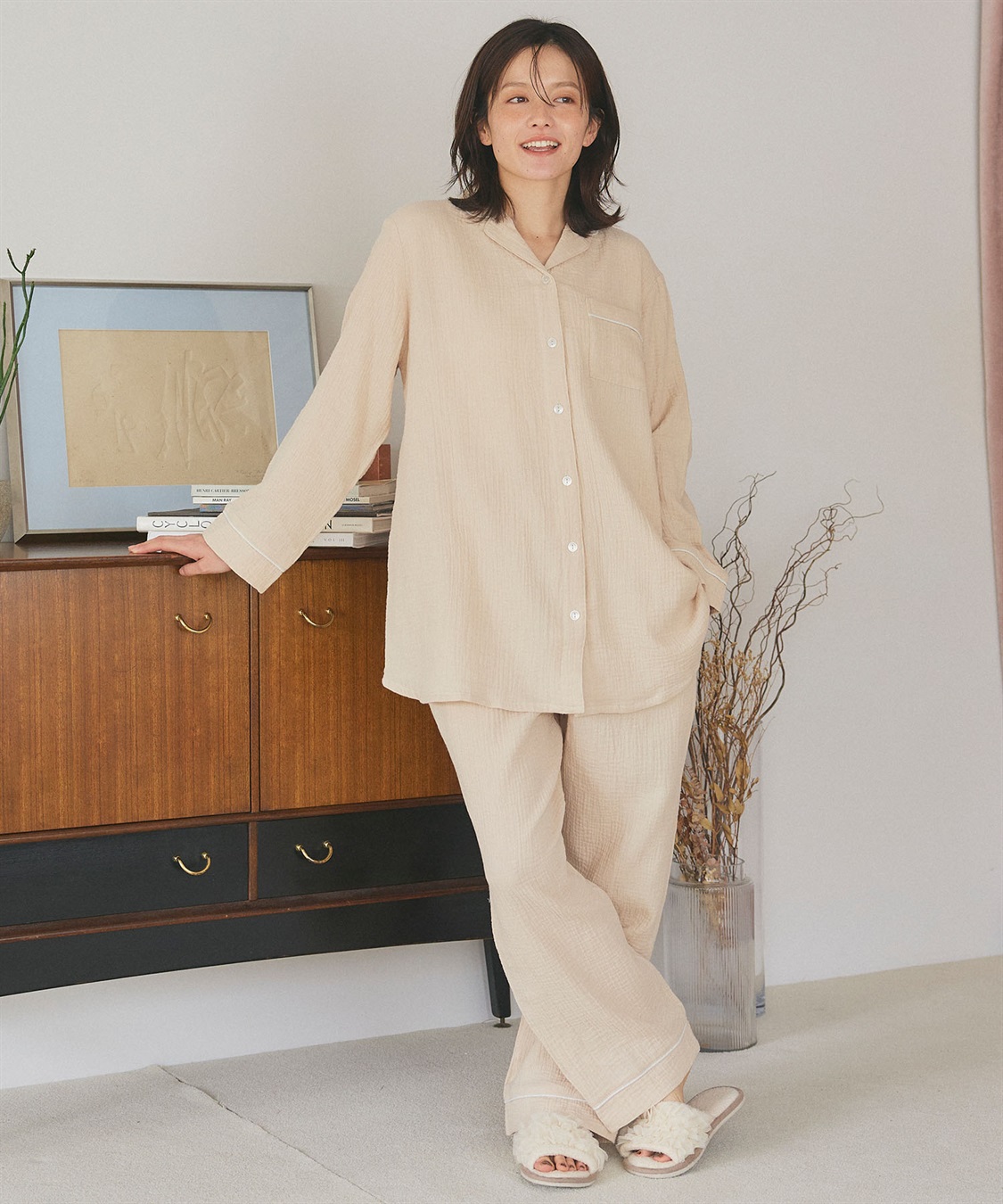 LAFUKU 【LAFUKU/ラフク】パイピングデザインダブルガーゼパジャマ綿100％《上下セット》_sub_15