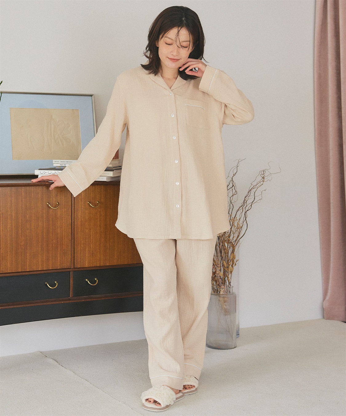 LAFUKU 【LAFUKU/ラフク】パイピングデザインダブルガーゼパジャマ綿100％《上下セット》_sub_16