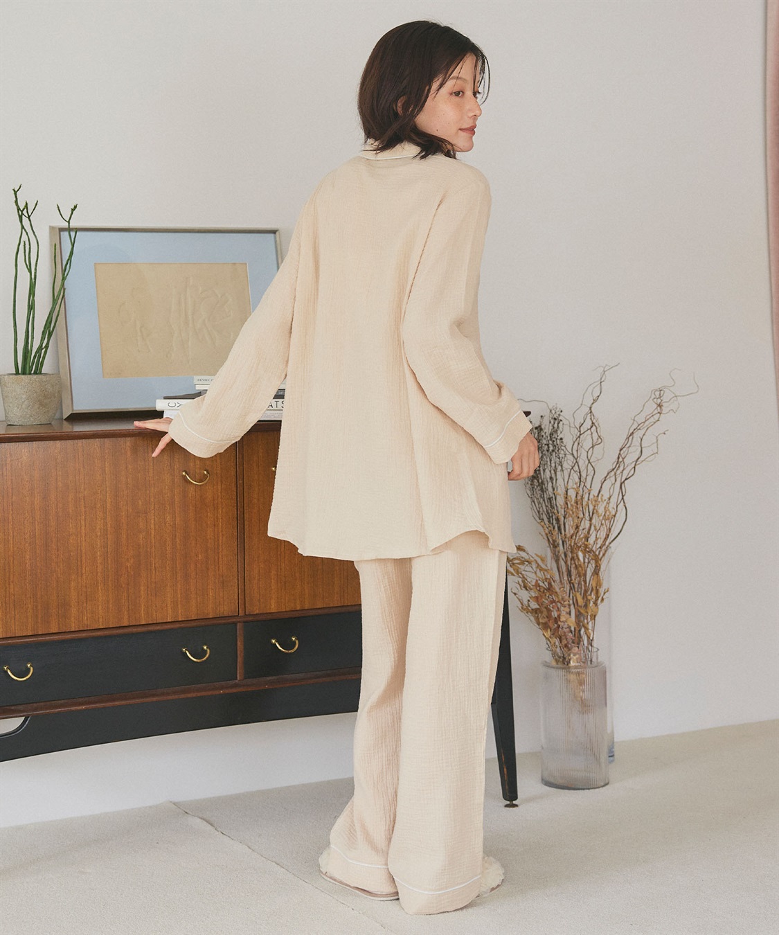 LAFUKU 【LAFUKU/ラフク】パイピングデザインダブルガーゼパジャマ綿100％《上下セット》_sub_17