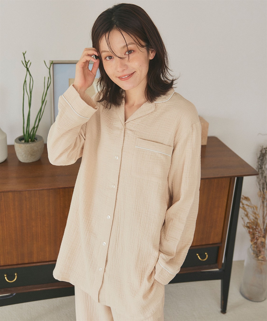 LAFUKU 【LAFUKU/ラフク】パイピングデザインダブルガーゼパジャマ綿100％《上下セット》_sub_18