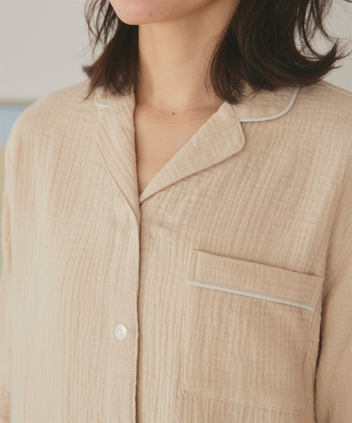 LAFUKU 【LAFUKU/ラフク】パイピングデザインダブルガーゼパジャマ綿100％《上下セット》_sub_20