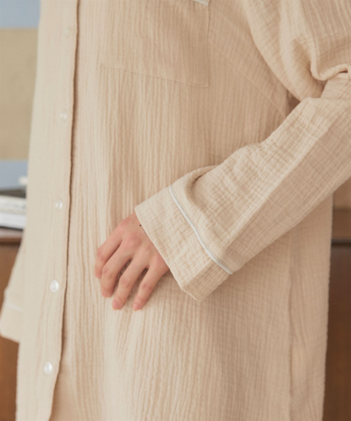 LAFUKU 【LAFUKU/ラフク】パイピングデザインダブルガーゼパジャマ綿100％《上下セット》_sub_21