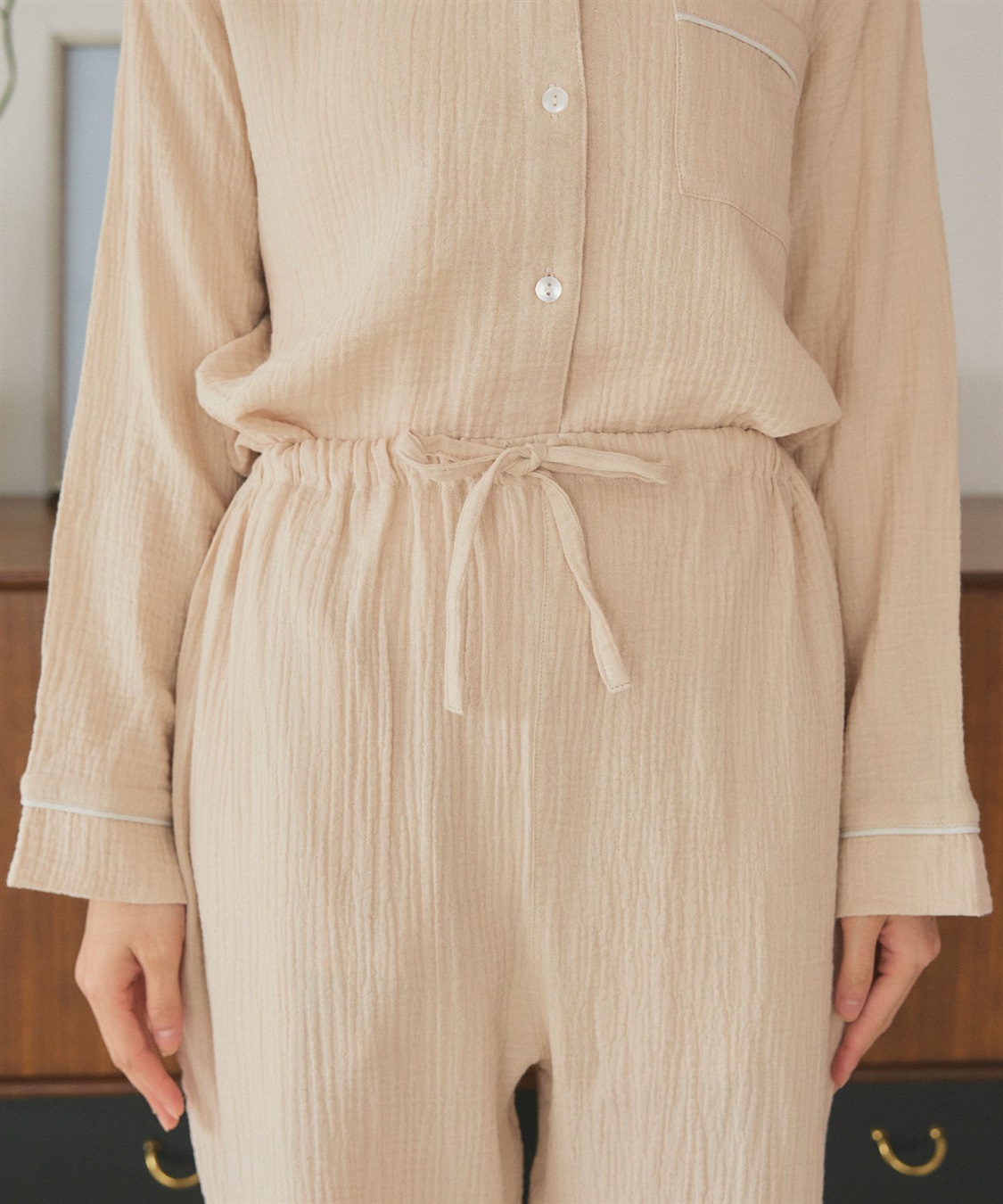 LAFUKU 【LAFUKU/ラフク】パイピングデザインダブルガーゼパジャマ綿100％《上下セット》_sub_24