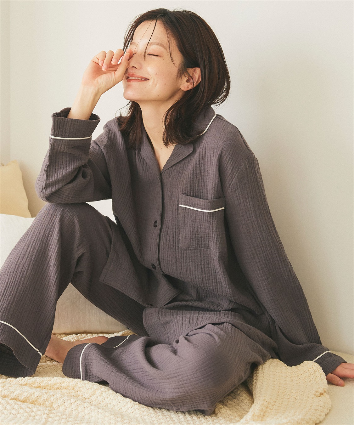 LAFUKU 【LAFUKU/ラフク】パイピングデザインダブルガーゼパジャマ綿100％《上下セット》_sub_26