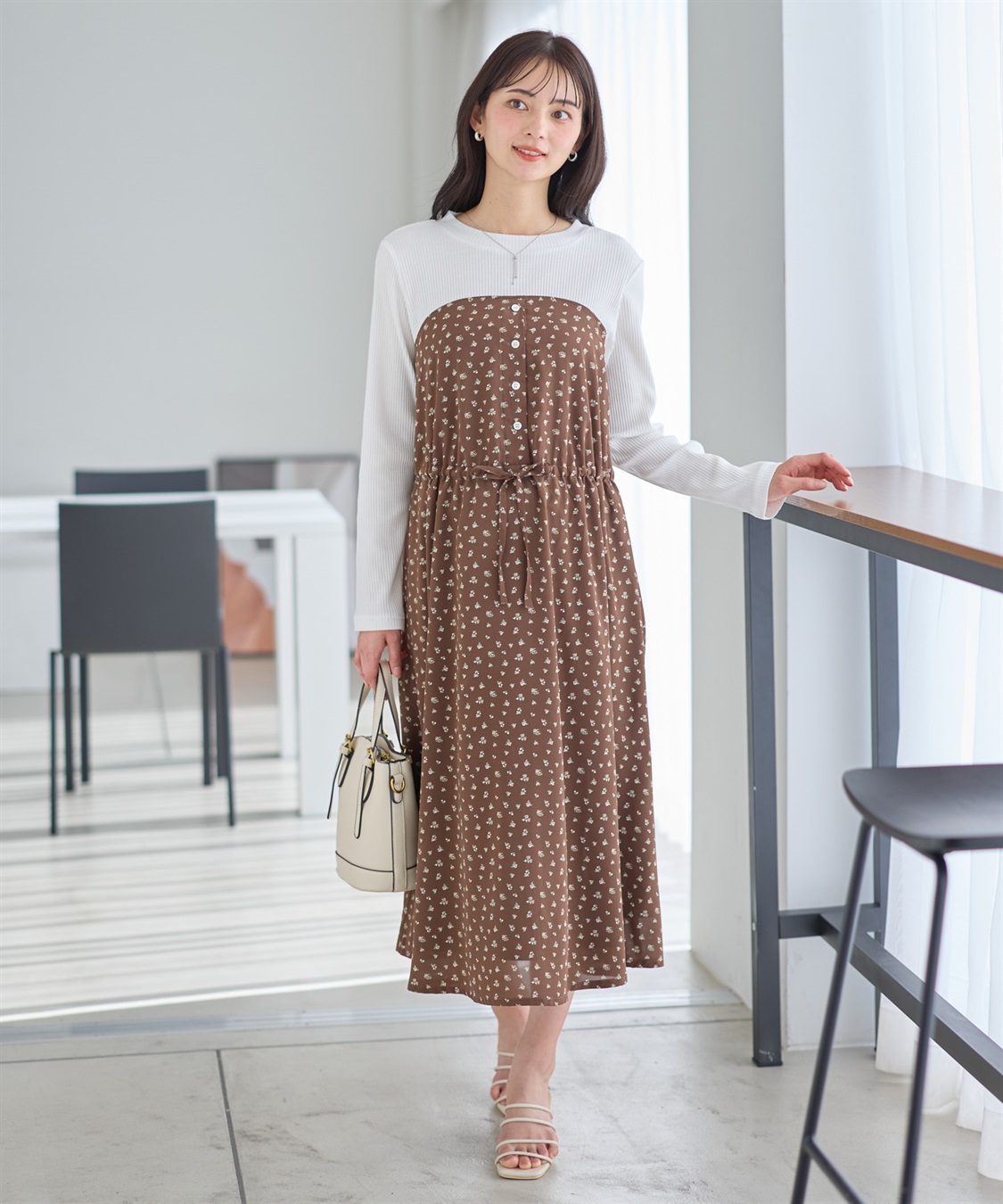 Rosemadame 小花柄ベア切替ワンピース（マタニティ/授乳服）授乳口付き 授乳楽々 妊婦服 産前・産後対応_sub_1