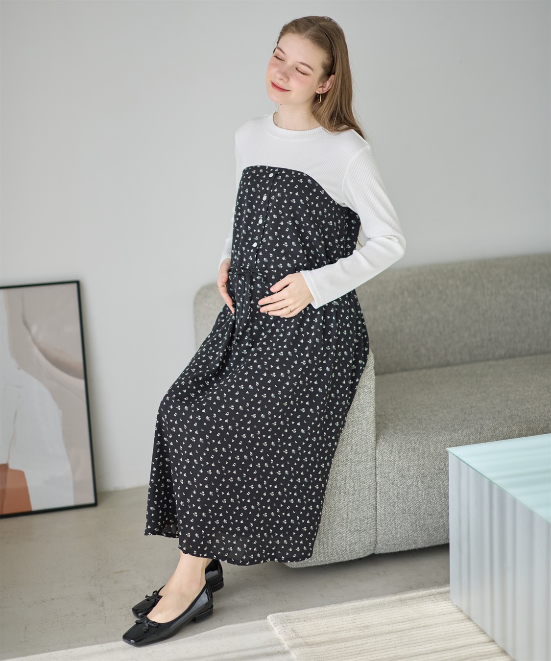 Rosemadame 小花柄ベア切替ワンピース（マタニティ/授乳服）授乳口付き 授乳楽々 妊婦服 産前・産後対応_sub_11