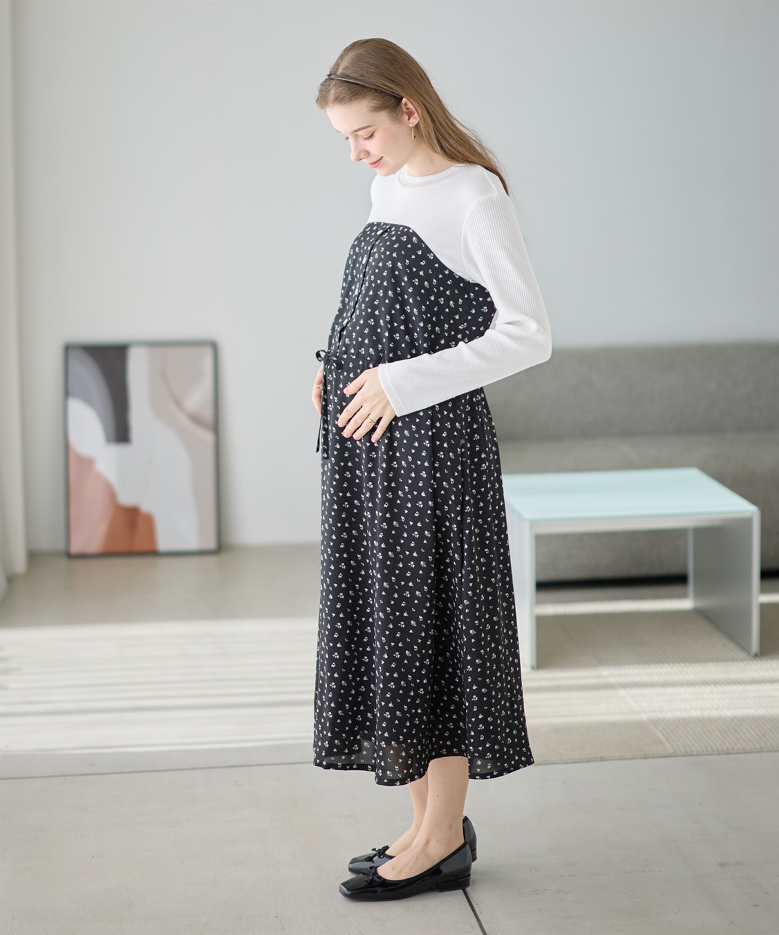 Rosemadame 小花柄ベア切替ワンピース（マタニティ/授乳服）授乳口付き 授乳楽々 妊婦服 産前・産後対応_sub_14