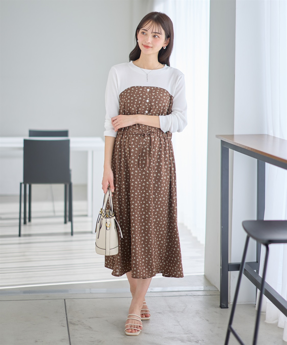 Rosemadame 小花柄ベア切替ワンピース（マタニティ/授乳服）授乳口付き 授乳楽々 妊婦服 産前・産後対応_sub_16