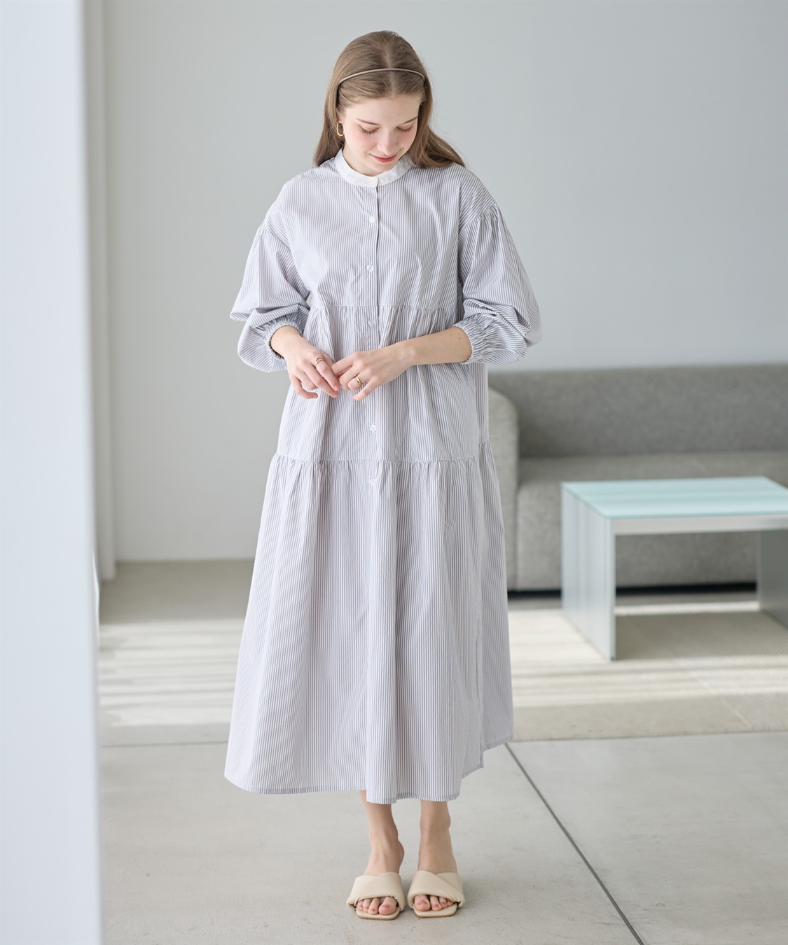 Rosemadame ストライプティアードワンピース（マタニティ/授乳服）授乳口付き 授乳楽々 妊婦服 産前・産後対応_sub_10