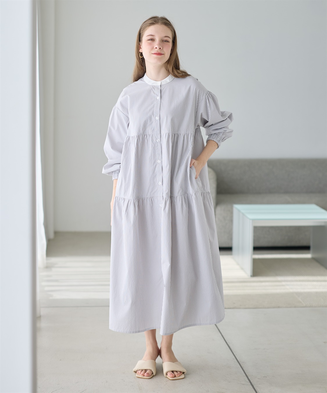 Rosemadame ストライプティアードワンピース（マタニティ/授乳服）授乳口付き 授乳楽々 妊婦服 産前・産後対応_sub_11