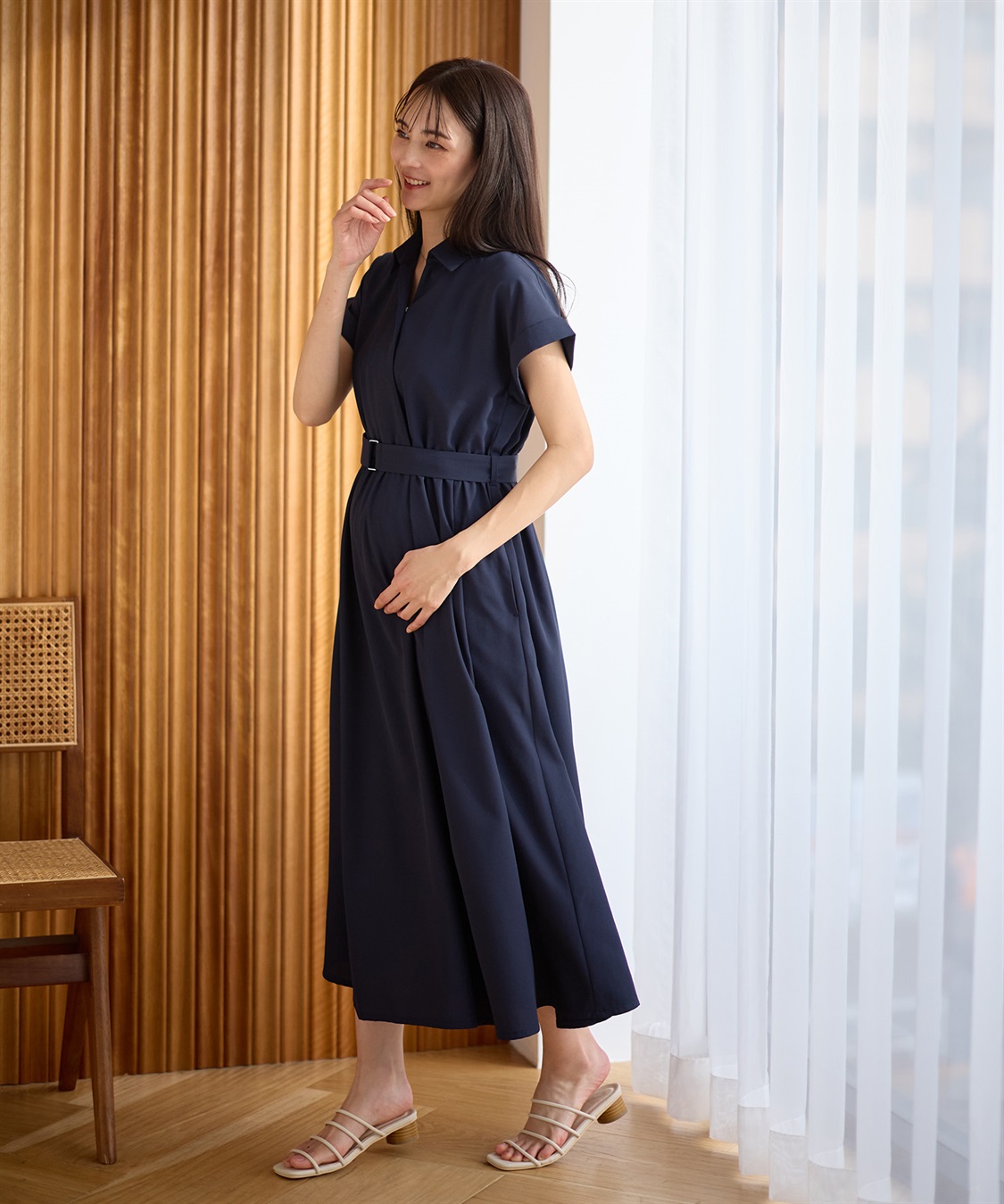 Rosemadame フレンチスリーブ スキッパ―シャツ マタニティワンピース(マタニティ&授乳服）授乳口付き 授乳楽々 妊婦服 産前・産後対応_sub_3