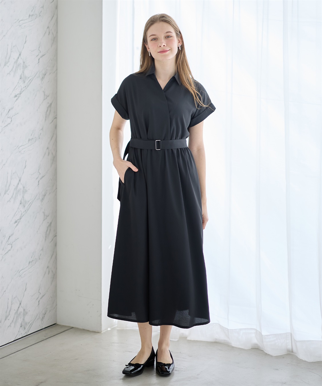 Rosemadame フレンチスリーブ スキッパ―シャツ マタニティワンピース(マタニティ&授乳服）授乳口付き 授乳楽々 妊婦服 産前・産後対応_sub_5