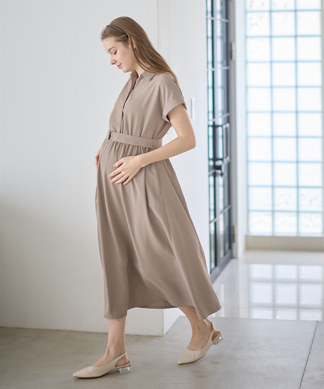 Rosemadame フレンチスリーブ スキッパ―シャツ マタニティワンピース(マタニティ&授乳服）授乳口付き 授乳楽々 妊婦服 産前・産後対応_sub_6