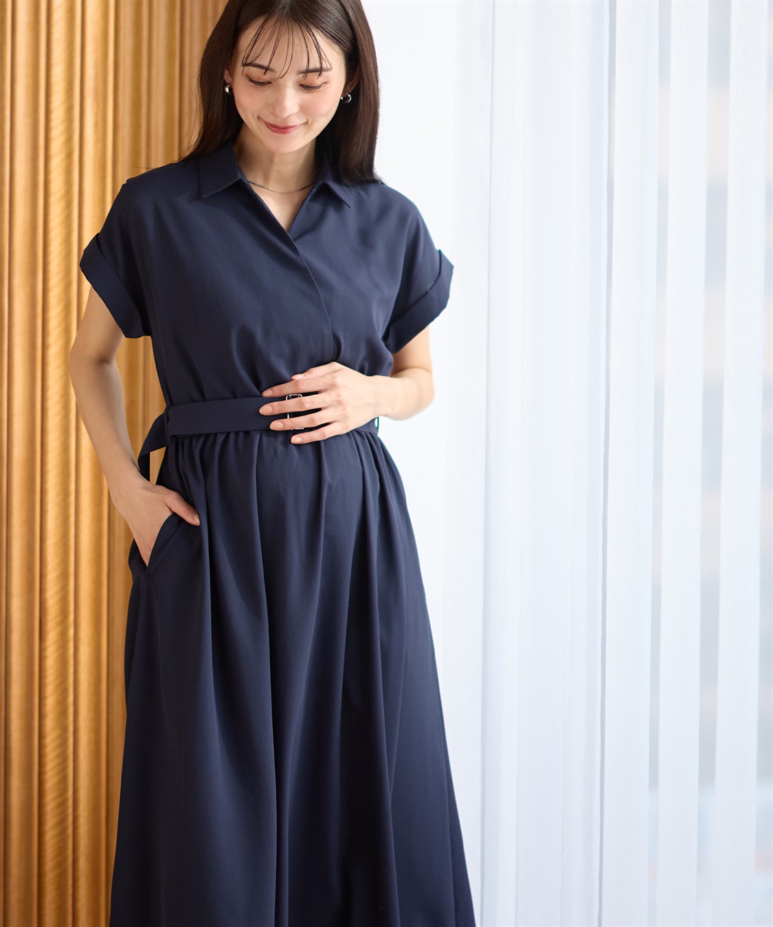 Rosemadame フレンチスリーブ スキッパ―シャツ マタニティワンピース(マタニティ&授乳服）授乳口付き 授乳楽々 妊婦服 産前・産後対応_sub_8